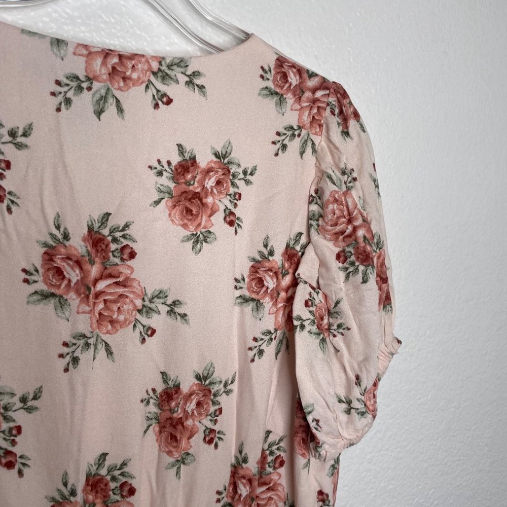 Forever 21 Womens Dress Size Large Blush Pink Floral V-Neck Short Sleeve Casual - Picture 13 of 13